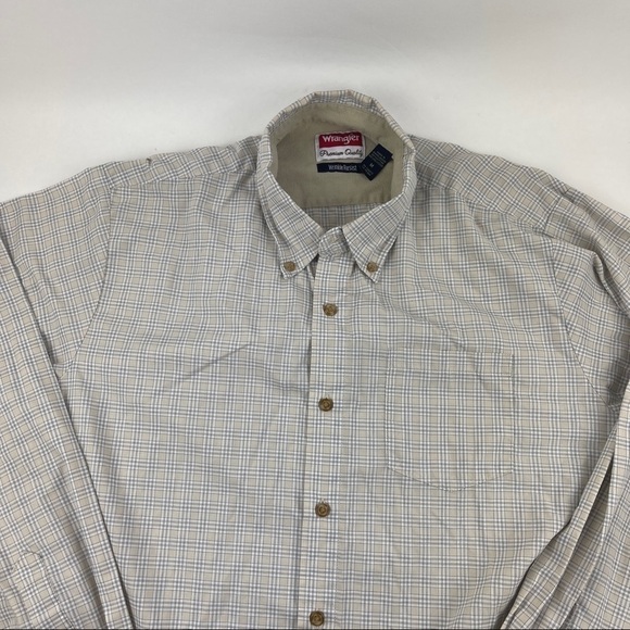 Wrangler Button Down Shirt Mens Medium Gray Plaid Long Sleeve Wrinkle Resist - Picture 3 of 8